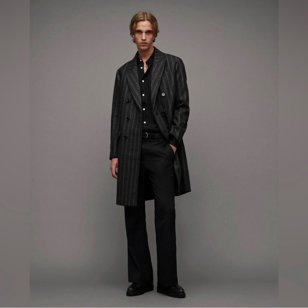 ALLSAINTS Lovell Charcoal Double Breasted Wool Coat Size 36 NWT